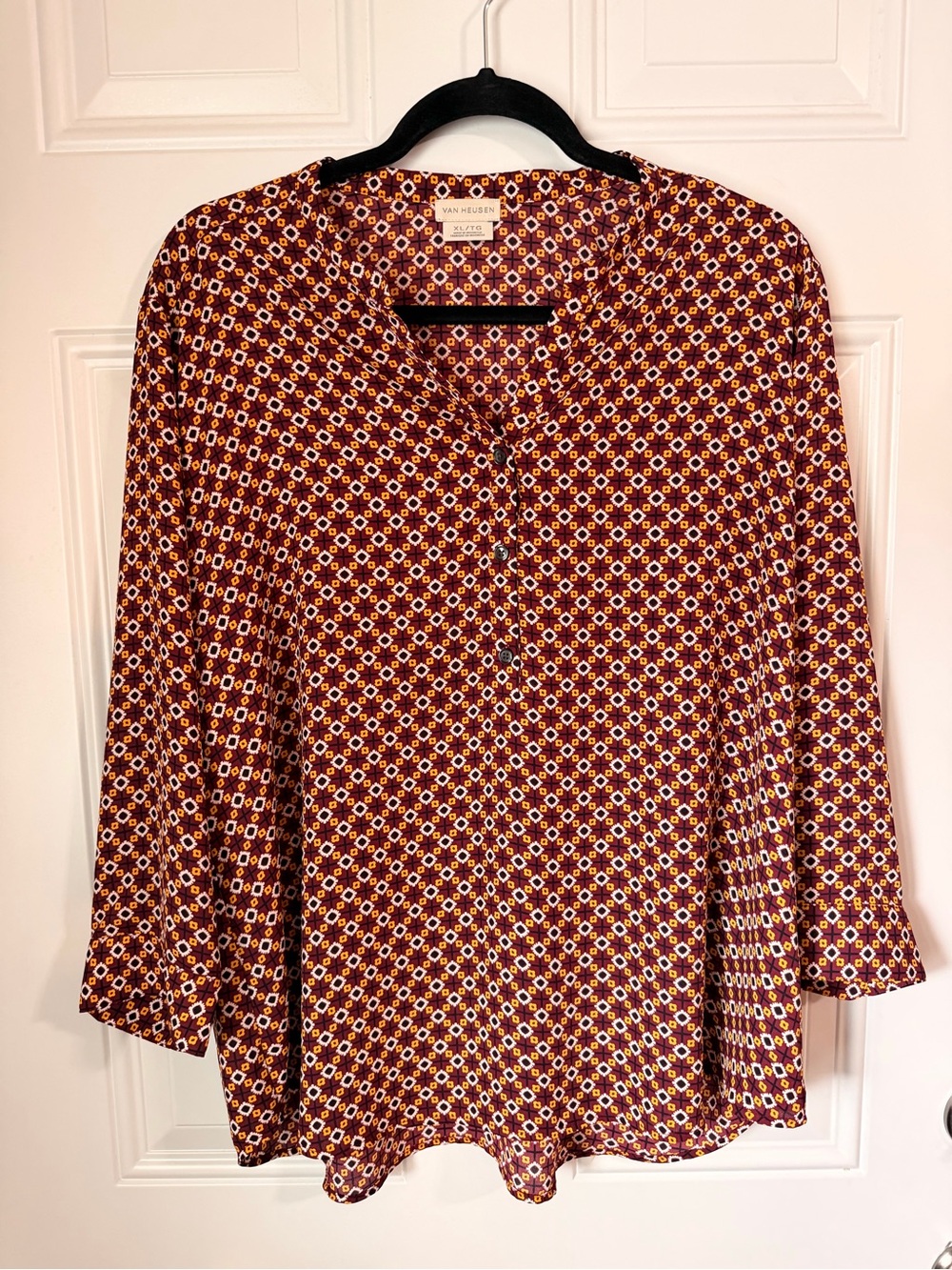 Van Heusen Burgundy Geo Print Button-Down Blouse